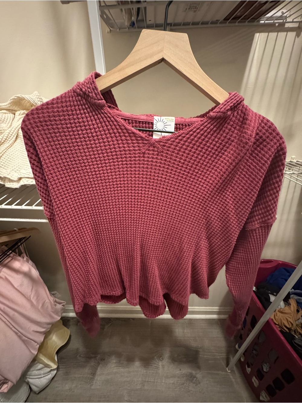 aerie Waffle-Knit V-Neck Sweater in Dusty Rose